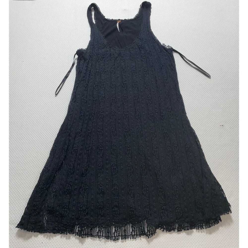Free People Size L Black Lace Mini Dress Sleeveless‎ Lace Romantic Hippie Dress